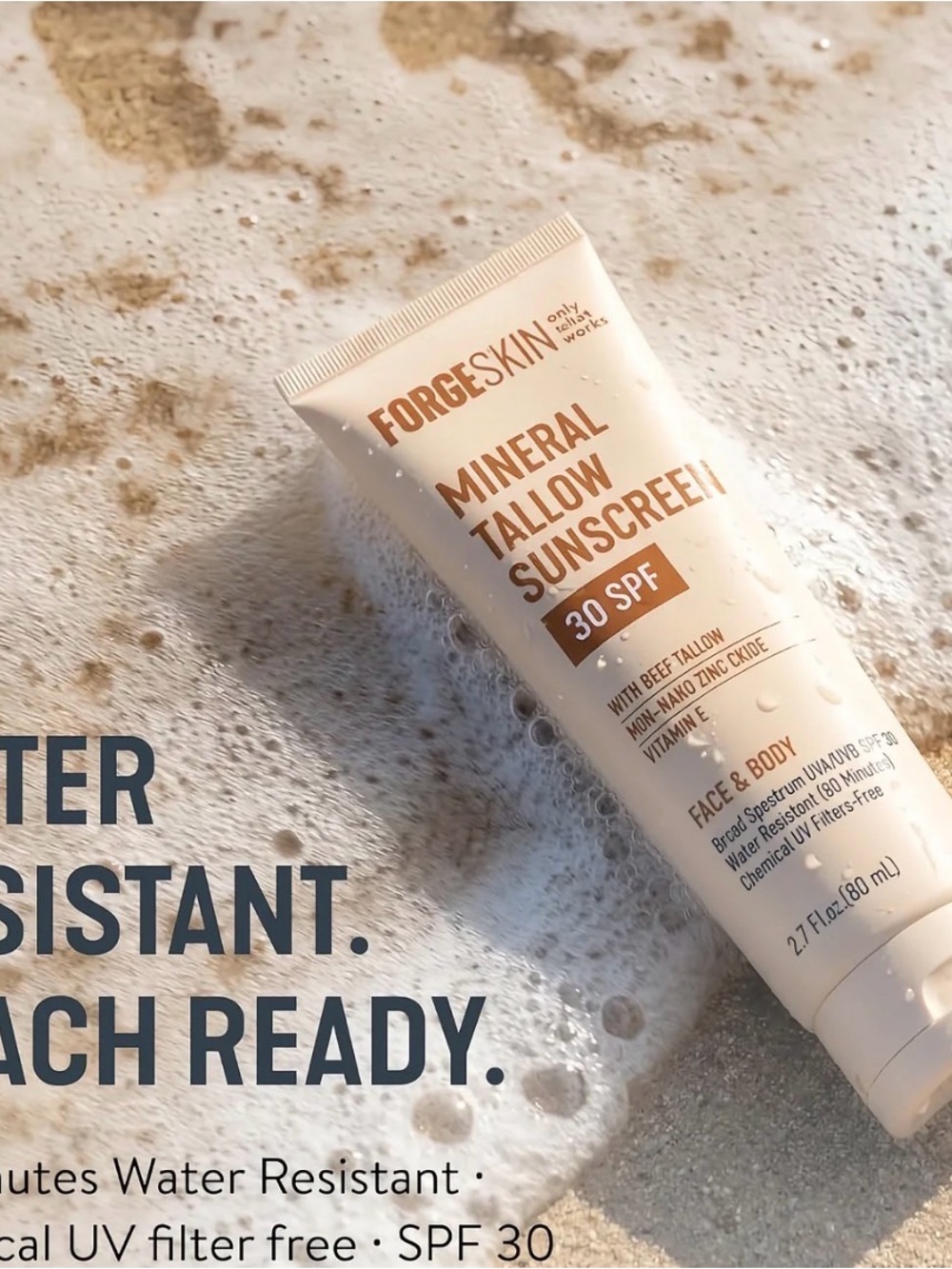 Skin Mineral Tallow Sunscreen SPF 30 - Cream White Tube with Brown Text